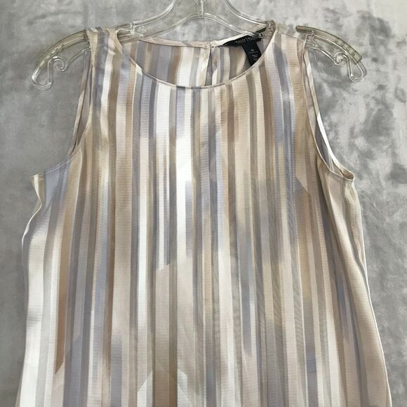 White House Black Market Top Womens XS Tan Gray Stripe Semi Sheer Sleeveless - Picture 3 of 7